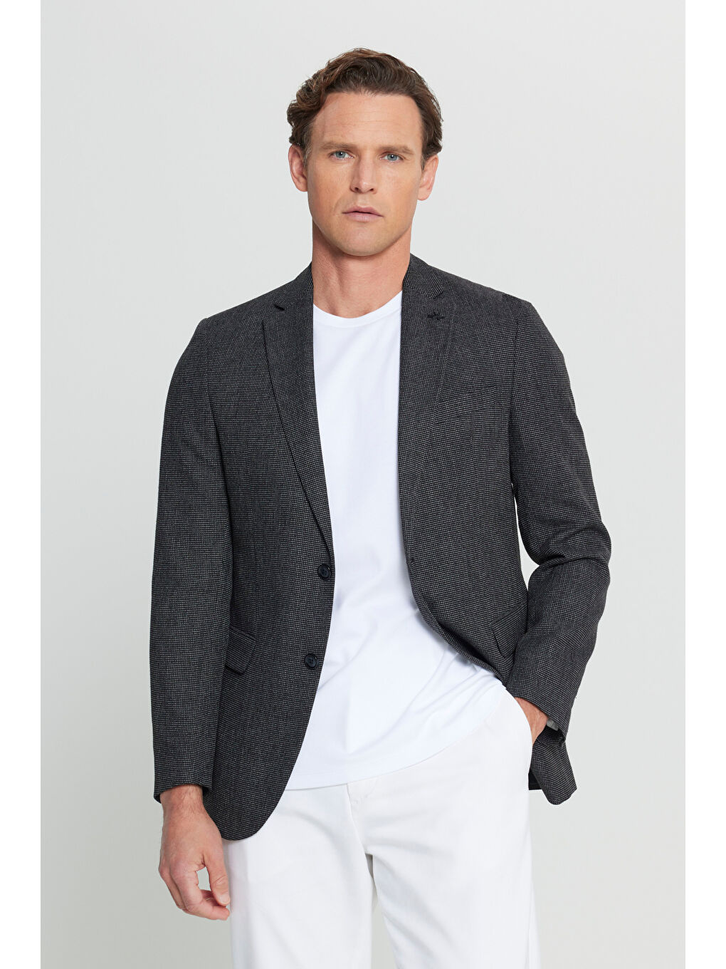 Erkek Siyah Keten Regular Fit Normal Kesim Mono Yaka  Kapak Cepli Armürlü Blazer Ceket-2