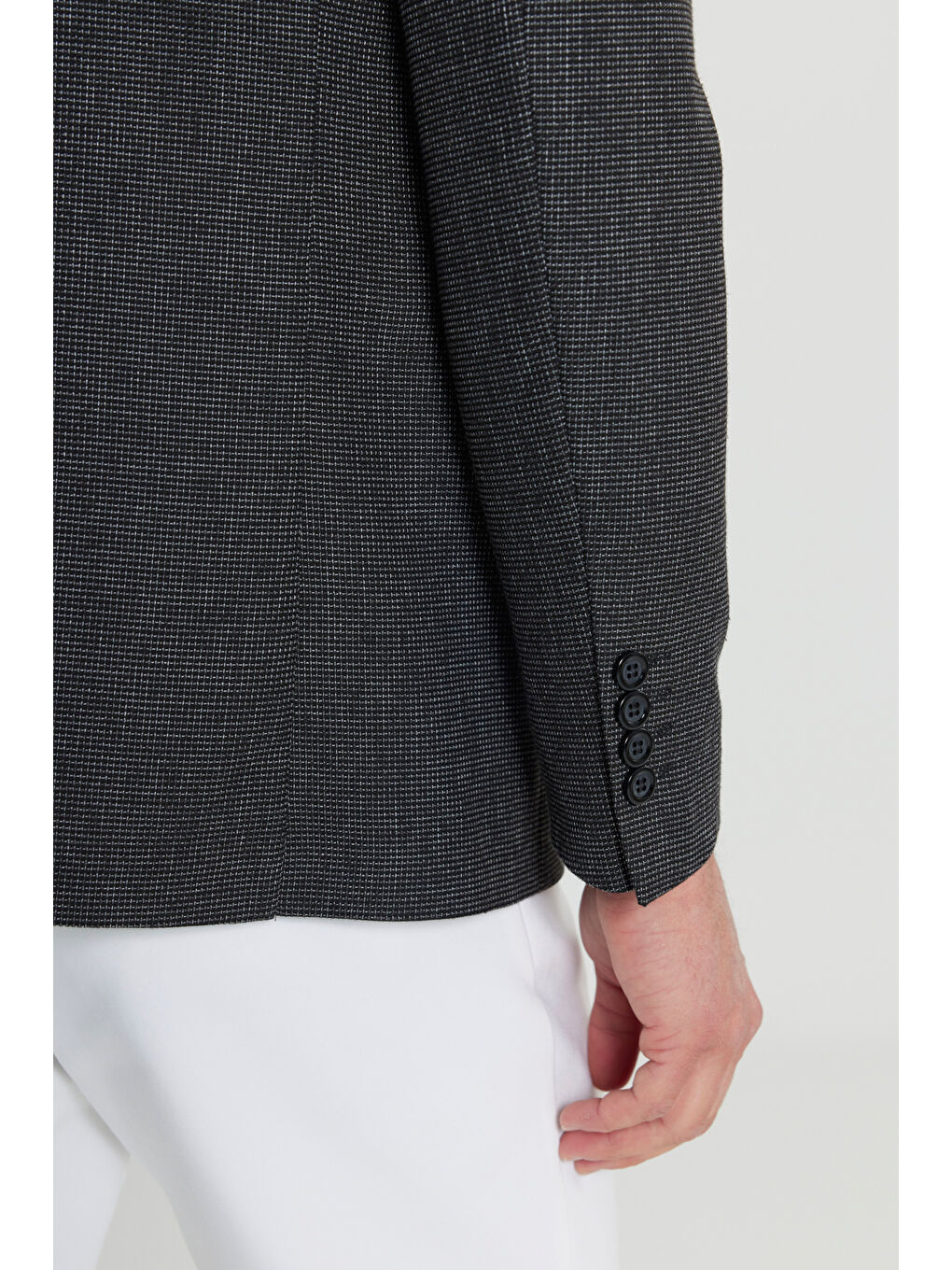 Erkek Siyah Keten Regular Fit Normal Kesim Mono Yaka  Kapak Cepli Armürlü Blazer Ceket-4