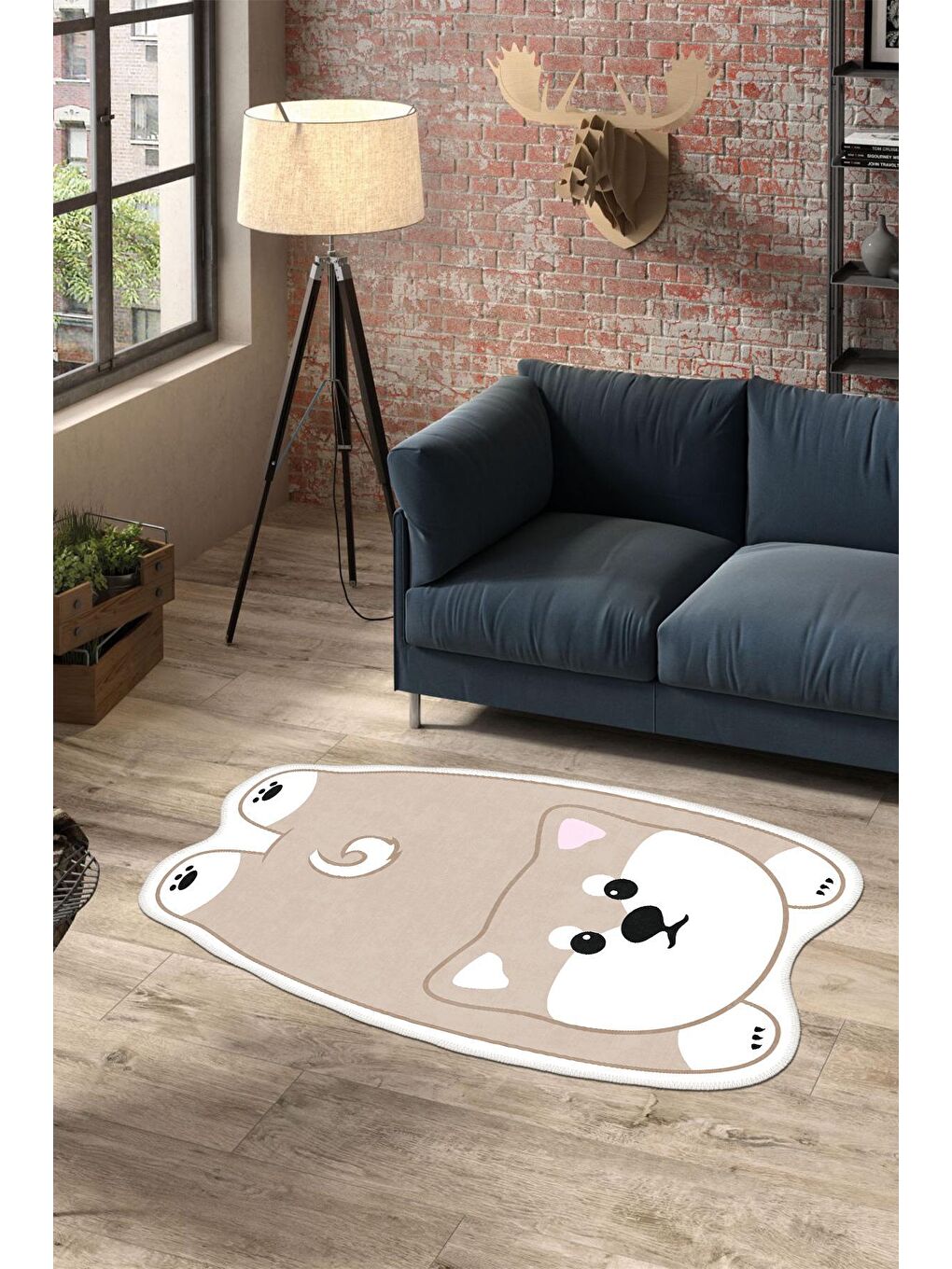 Ekru Özel Tasarım, Yıkanabilir, Kaymaz Tabanlı, Hayvan Figürlu Çocuk Oda Halısı WOOBTNY0677 120 x 180-1