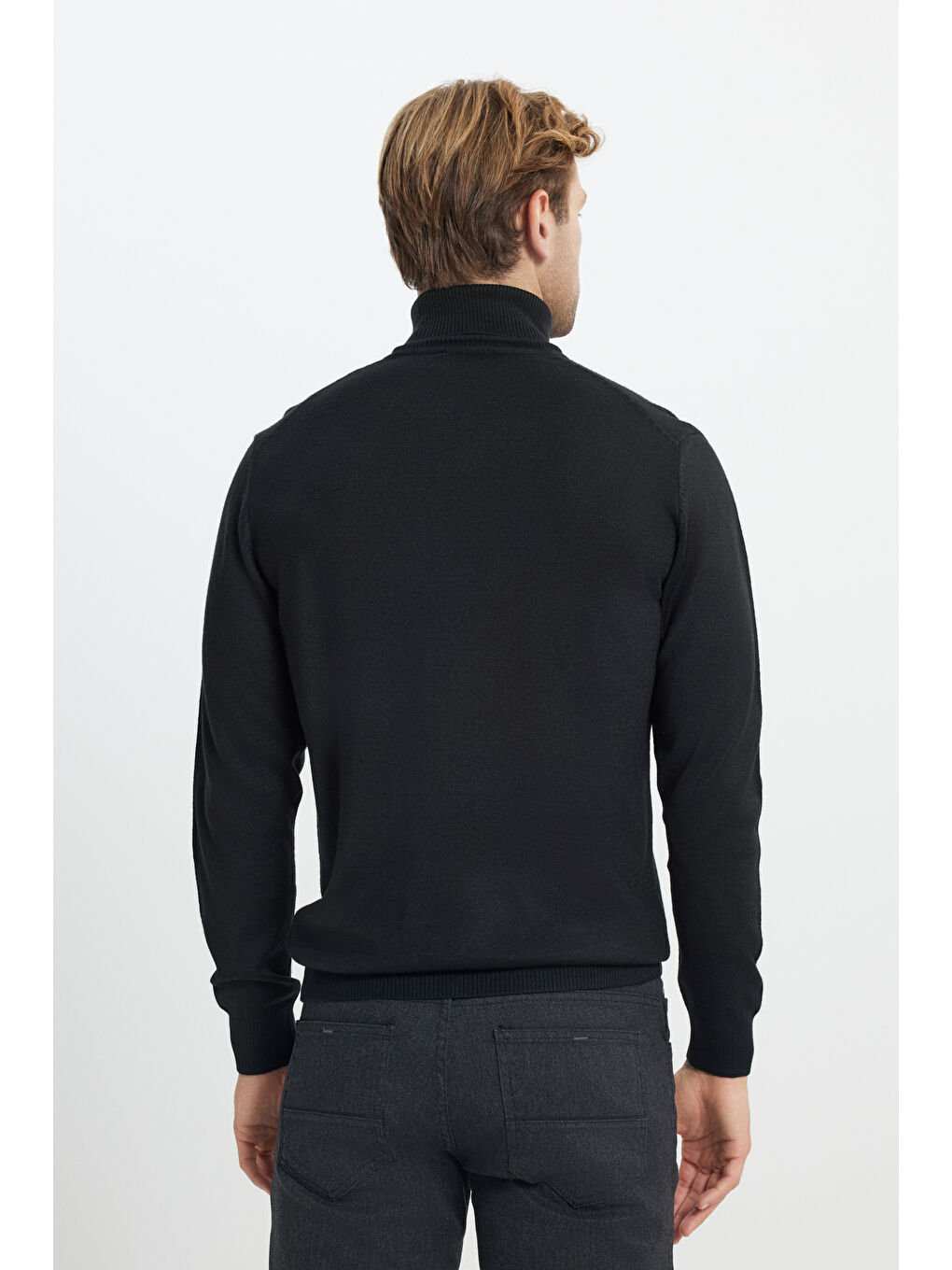 Erkek Siyah Yünlü Sıcak Tutan Standart Fit Normal Kesim Tam Balıkçı Yaka Triko Kazak-5