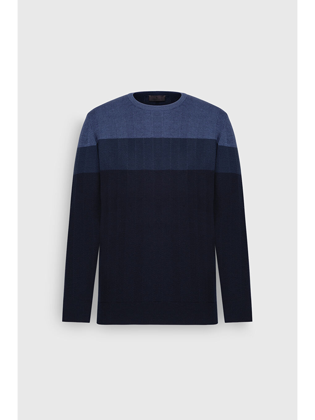 Erkek İndigo Yün Standart Fit Normal Kesim Bisiklet Yaka Jakarlı Triko Kazak-6