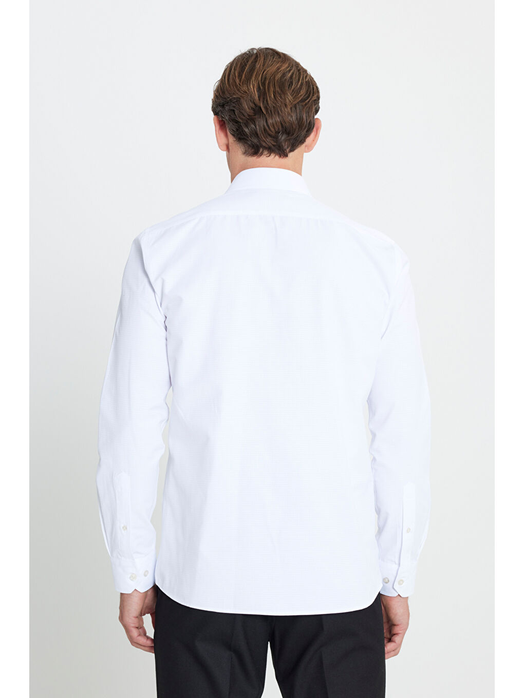 Erkek Beyaz Slim Fit Dar Kesim Klasik Yaka Armürlü Gömlek-5