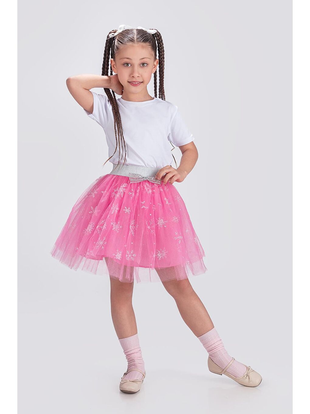 Pembe Tütü Kartanesi Baskılı Parti Etek M00779