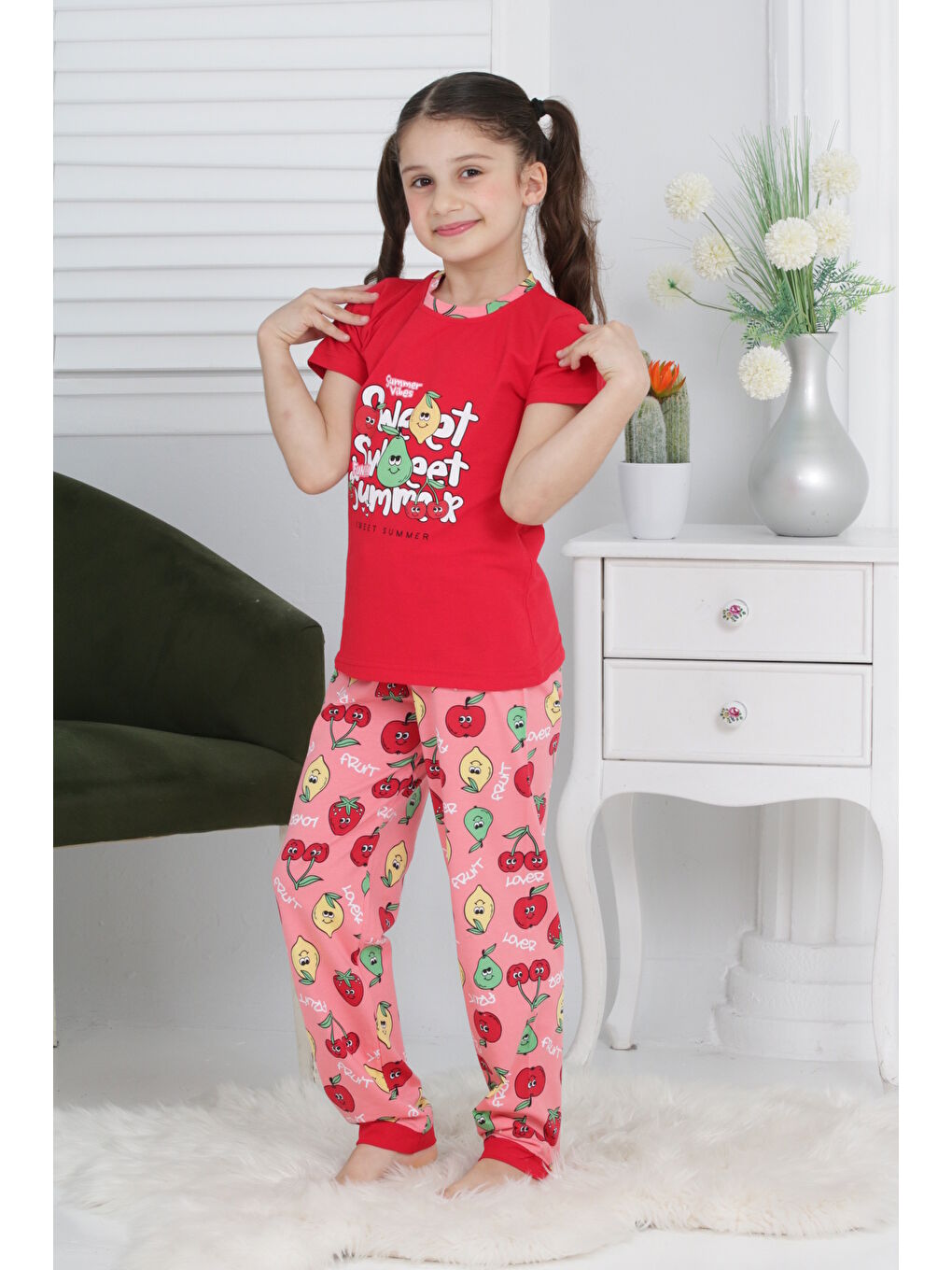 Kapi Kids Kırmızı Kız Çocuk Meyve Baskılı Pijama Takımı 3-11 Yaş Mnx 6073-74 - 2