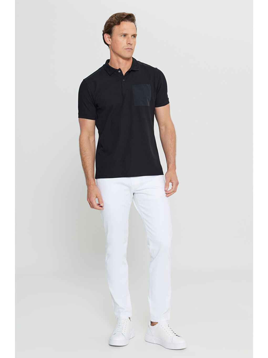 Erkek Siyah Pamuklu Slim Fit Dar Kesim Polo Yaka Esnek Tişört-3