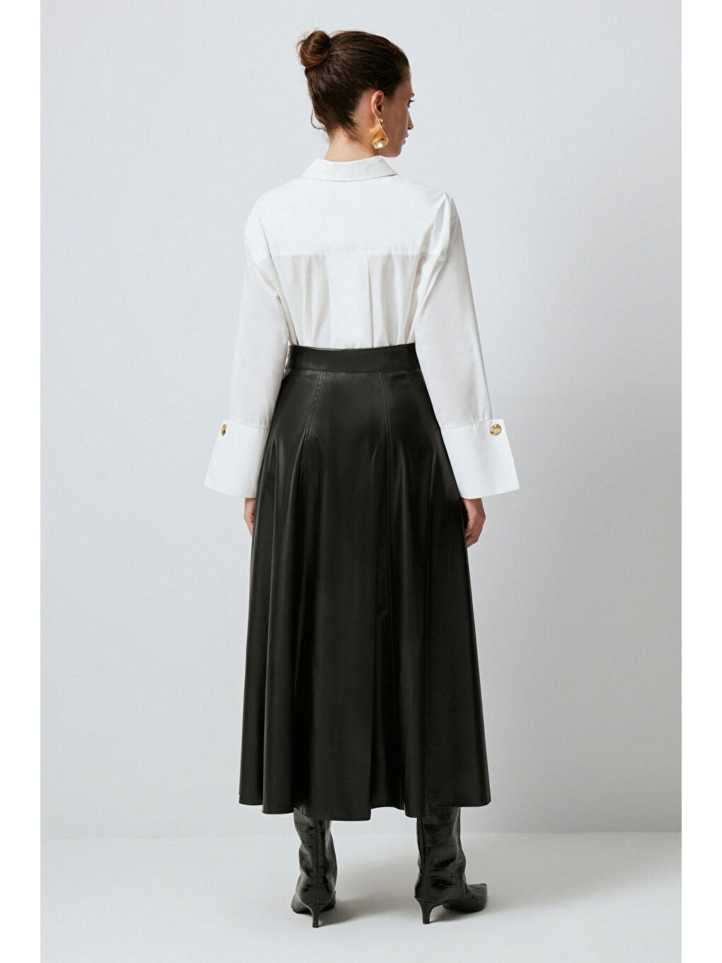 Siyah Volanlı Deri Etek-3