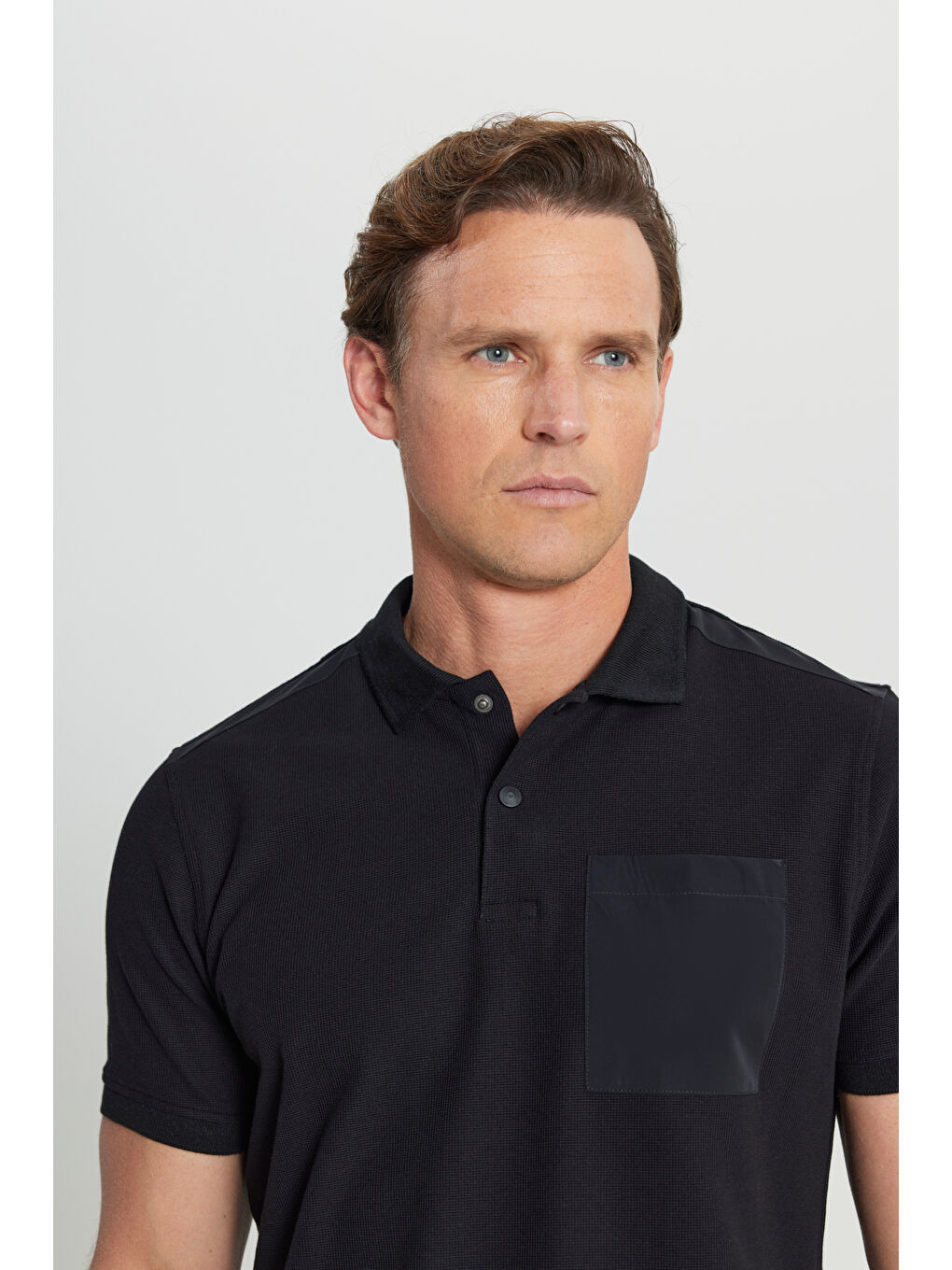 Erkek Siyah Pamuklu Slim Fit Dar Kesim Polo Yaka Esnek Tişört-2