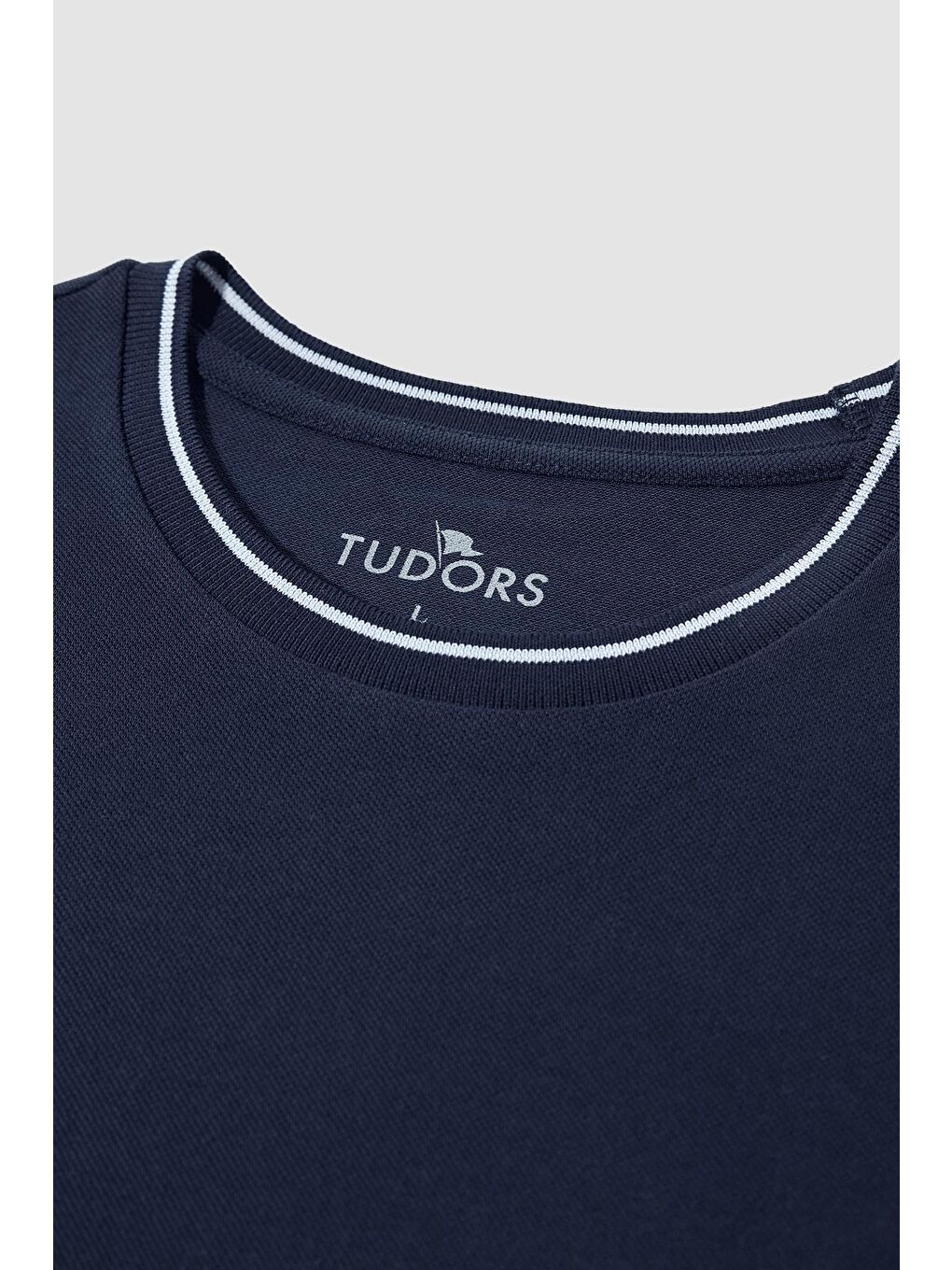 TUDORS Lacivert Erkek Slim Fit Dar Kesim %100 Pamuk Düz Pike Lacivert Bisiklet Yaka Tişört - 1