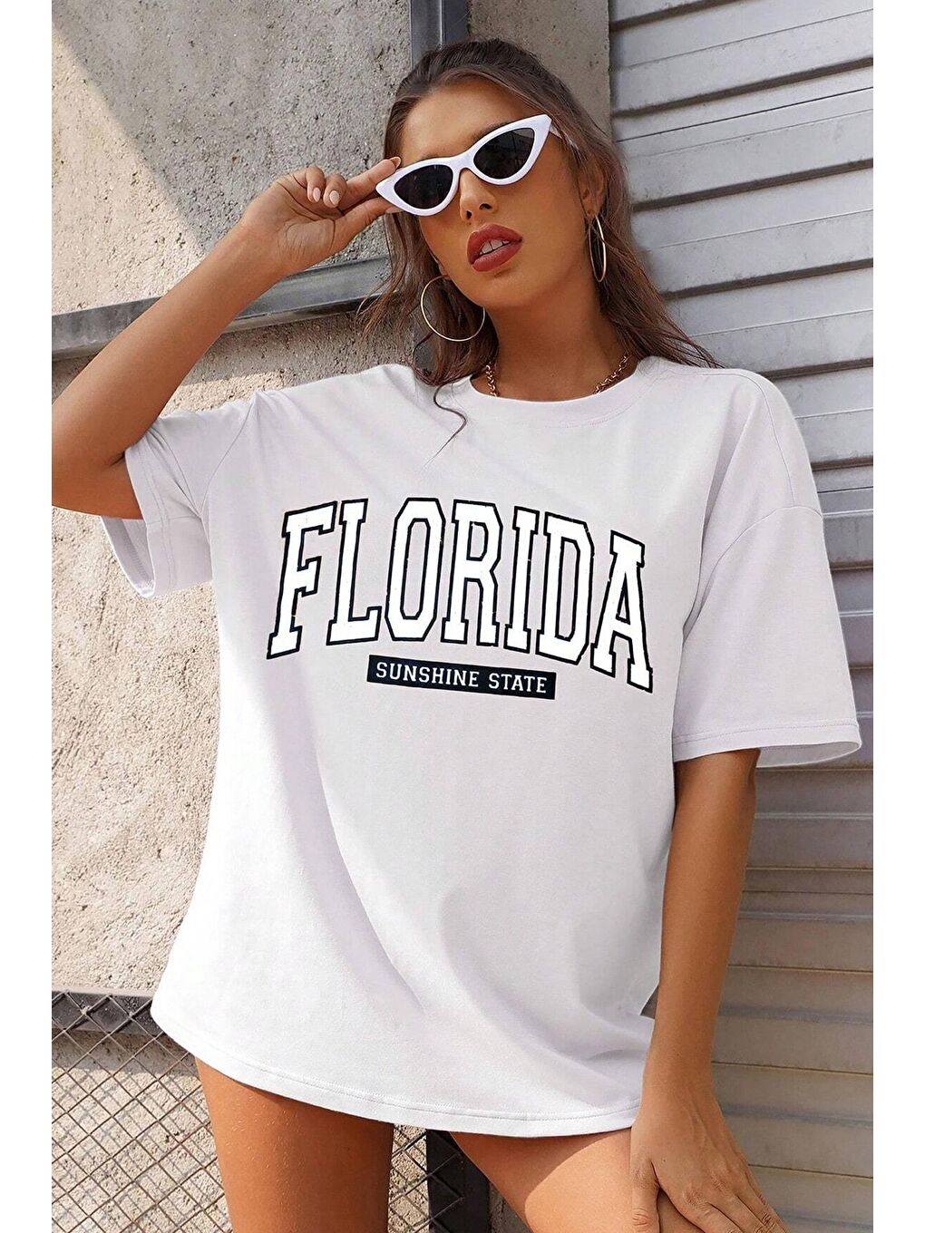 uyguntarz Beyaz Unisex Florida Baskılı Tasarım Tshirt - 1