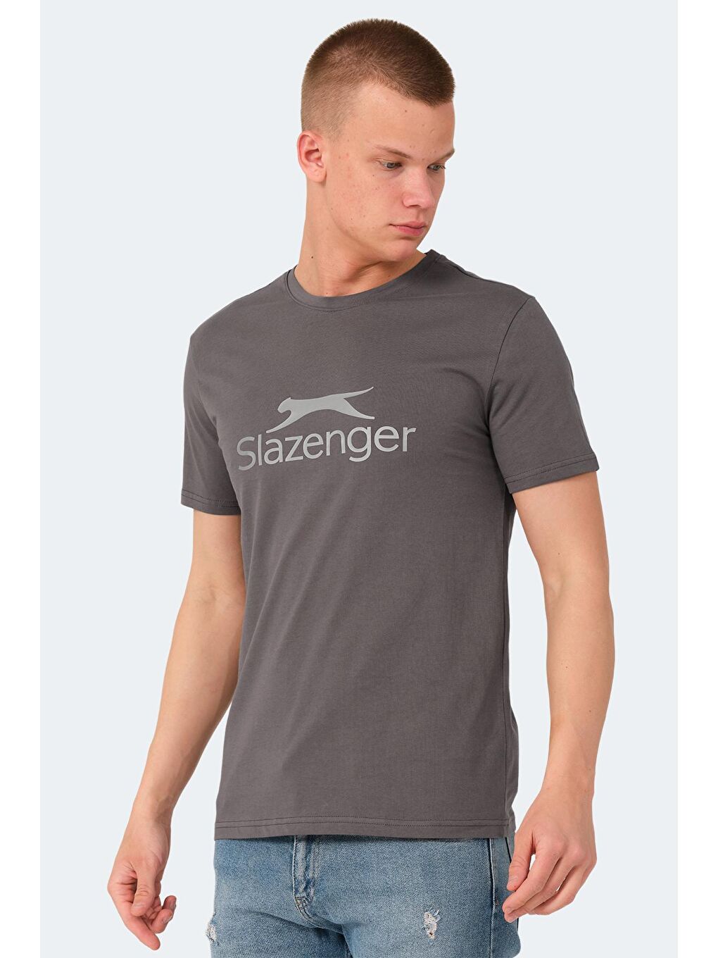 SLAZENGER Koyu Gri Bisiklet Yaka Kısa Kollu Baskılı Erkek Tişört - 2