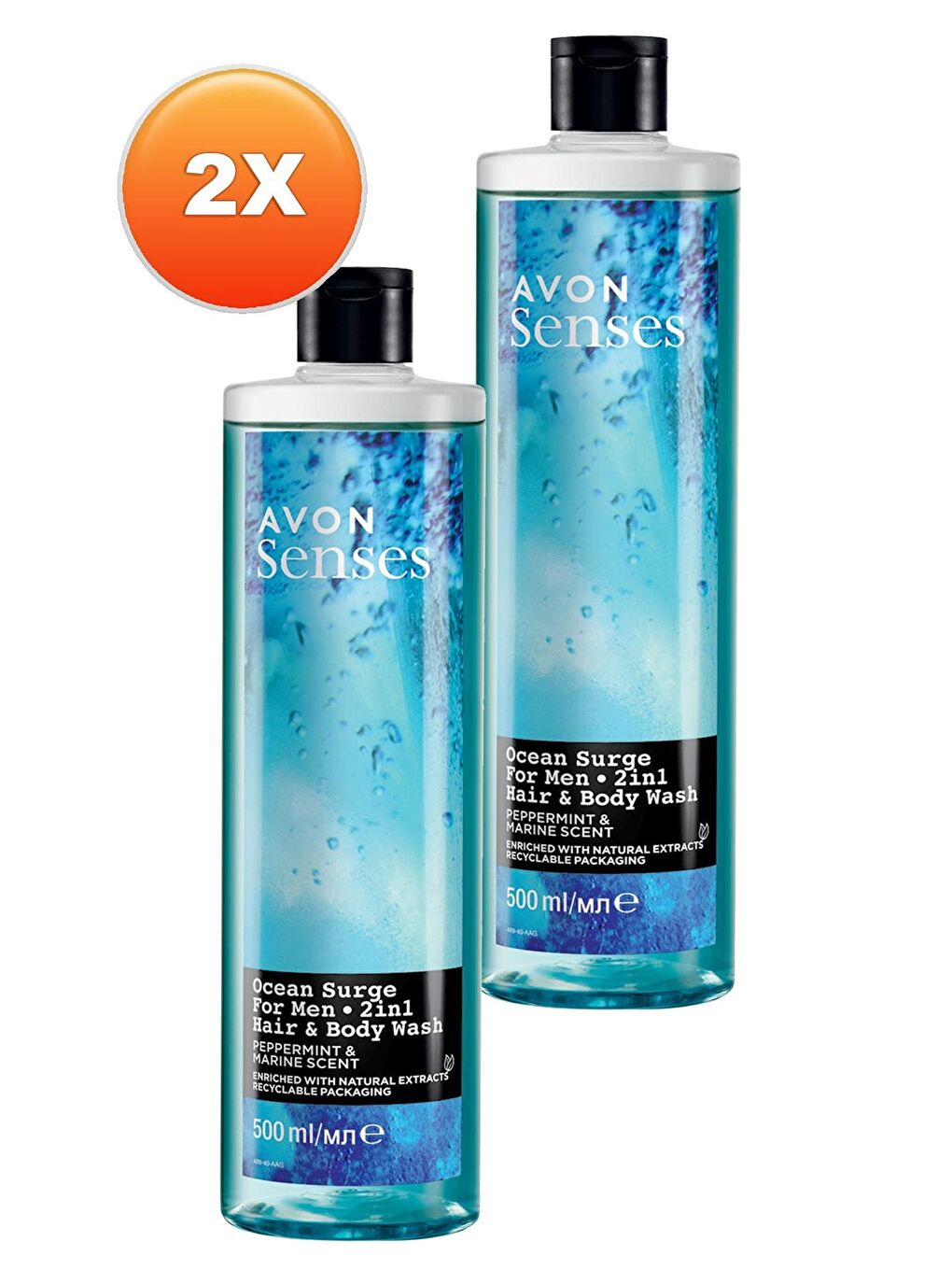 AVON Senses Ocean Surge Nane ve Deniz Kokulu Saç ve Vücut için Erkek Duş Jeli 500 Ml. İkili Set - 1