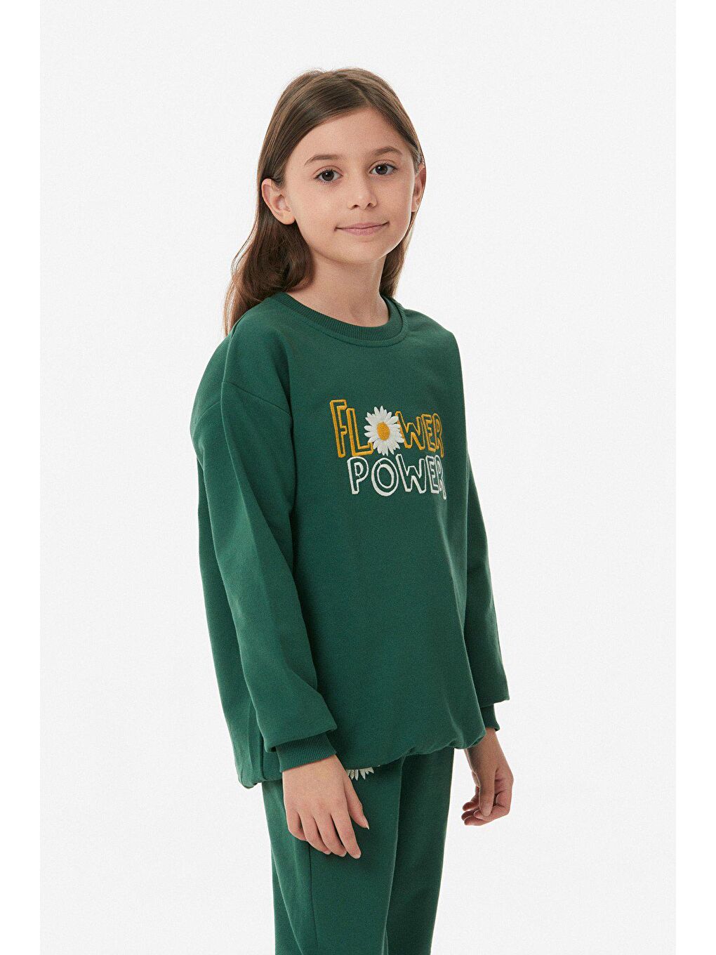 Yeşil Nakışlı Bisiklet Yaka Kız Çocuk Takım-2