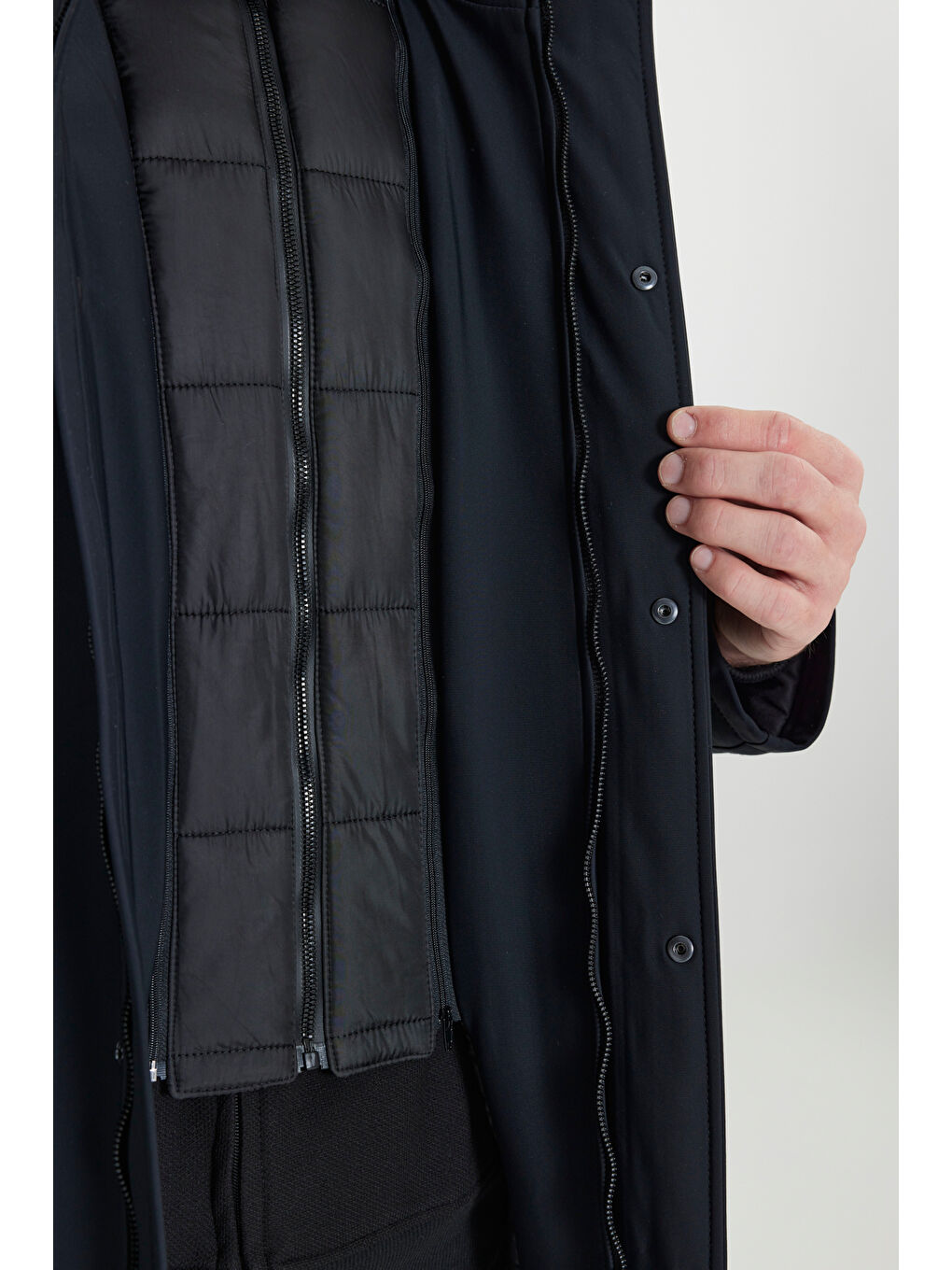 Erkek Siyah Sıcak Tutan Standart Fit Normal Kesim Dik Yaka Yan Cepli Kaban-2