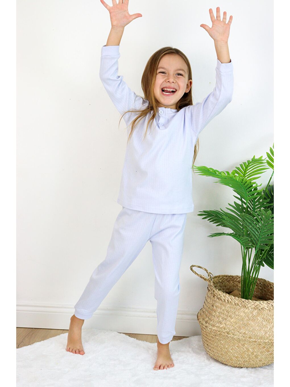 Harika KIDS Mavi Kız (Unisex) Çocuk İnterlok  Kumaş Orta Kalınlıkta  Pamuklu Pijama Takımı