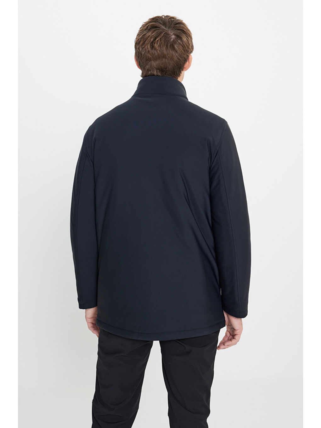 Erkek Siyah Sıcak Tutan Standart Fit Normal Kesim Dik Yaka Yan Cepli Kaban-8