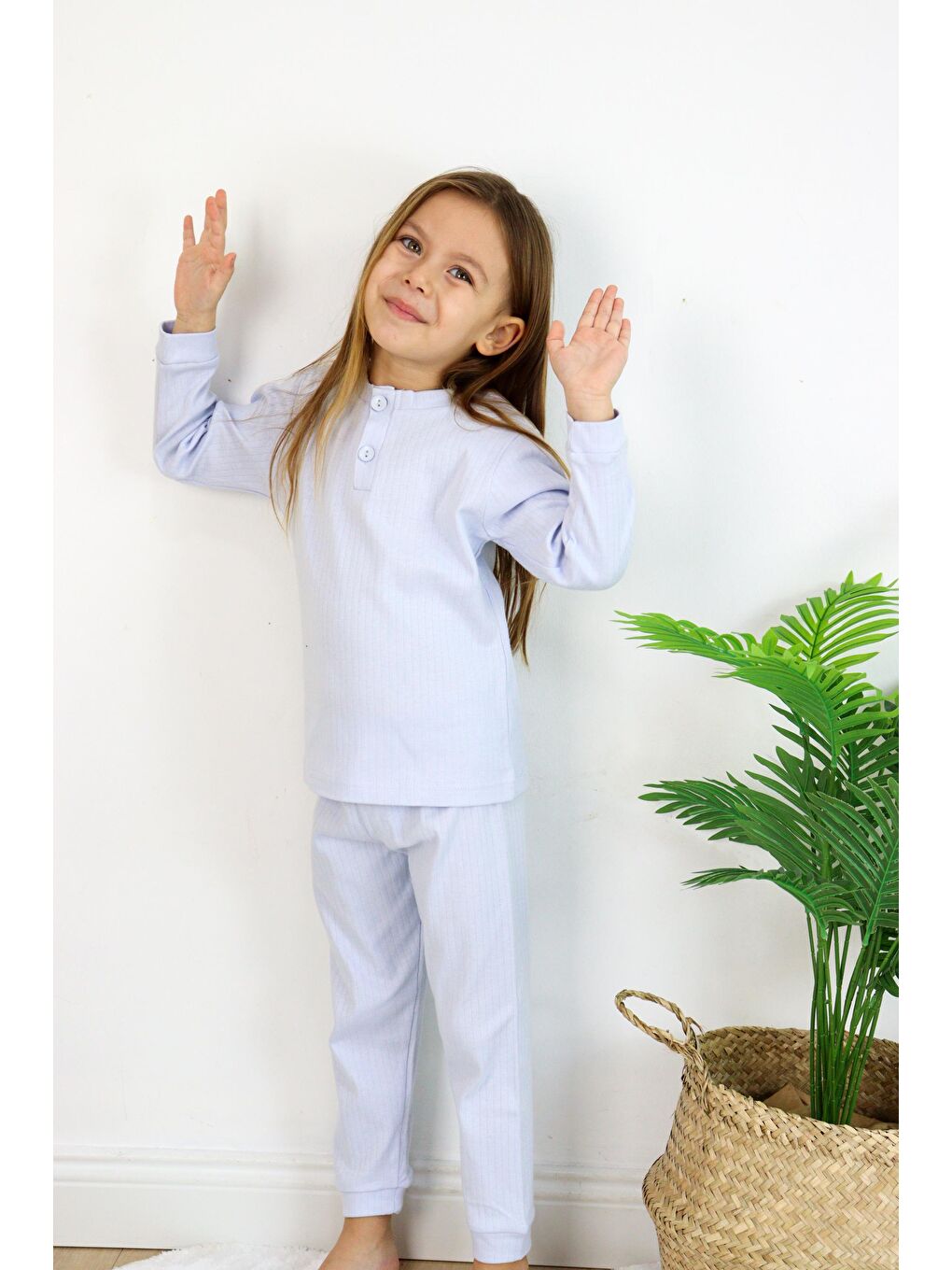 Harika KIDS Mavi Kız (Unisex) Çocuk İnterlok  Kumaş Orta Kalınlıkta  Pamuklu Pijama Takımı - 1