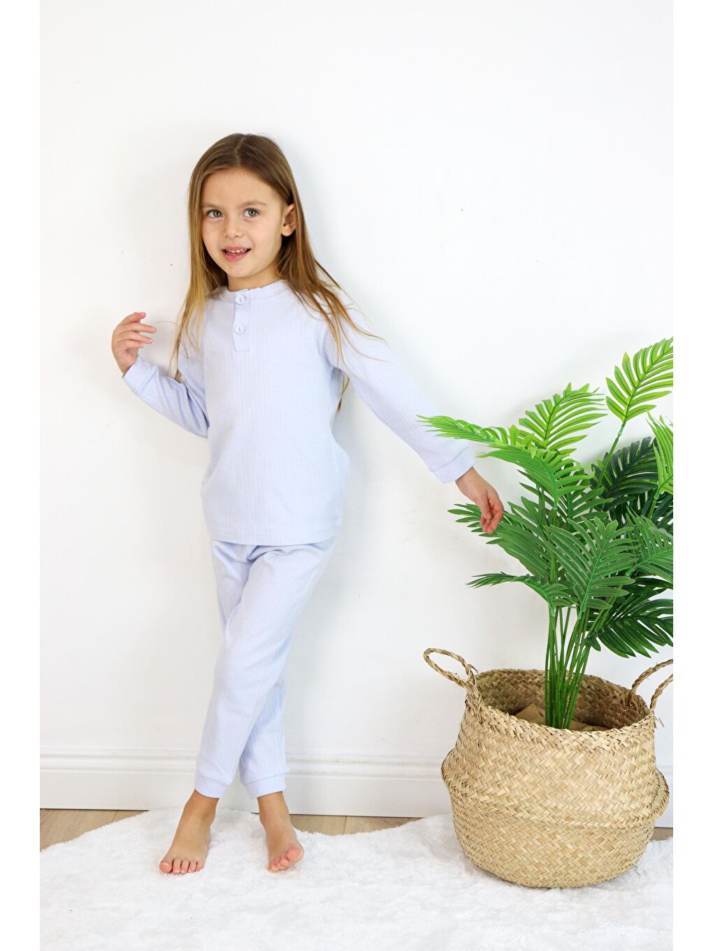 Harika KIDS Mavi Kız (Unisex) Çocuk İnterlok  Kumaş Orta Kalınlıkta  Pamuklu Pijama Takımı - 2