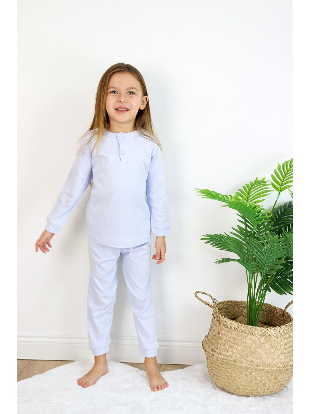 Harika KIDS Mavi Kız (Unisex) Çocuk İnterlok  Kumaş Orta Kalınlıkta  Pamuklu Pijama Takımı - 3