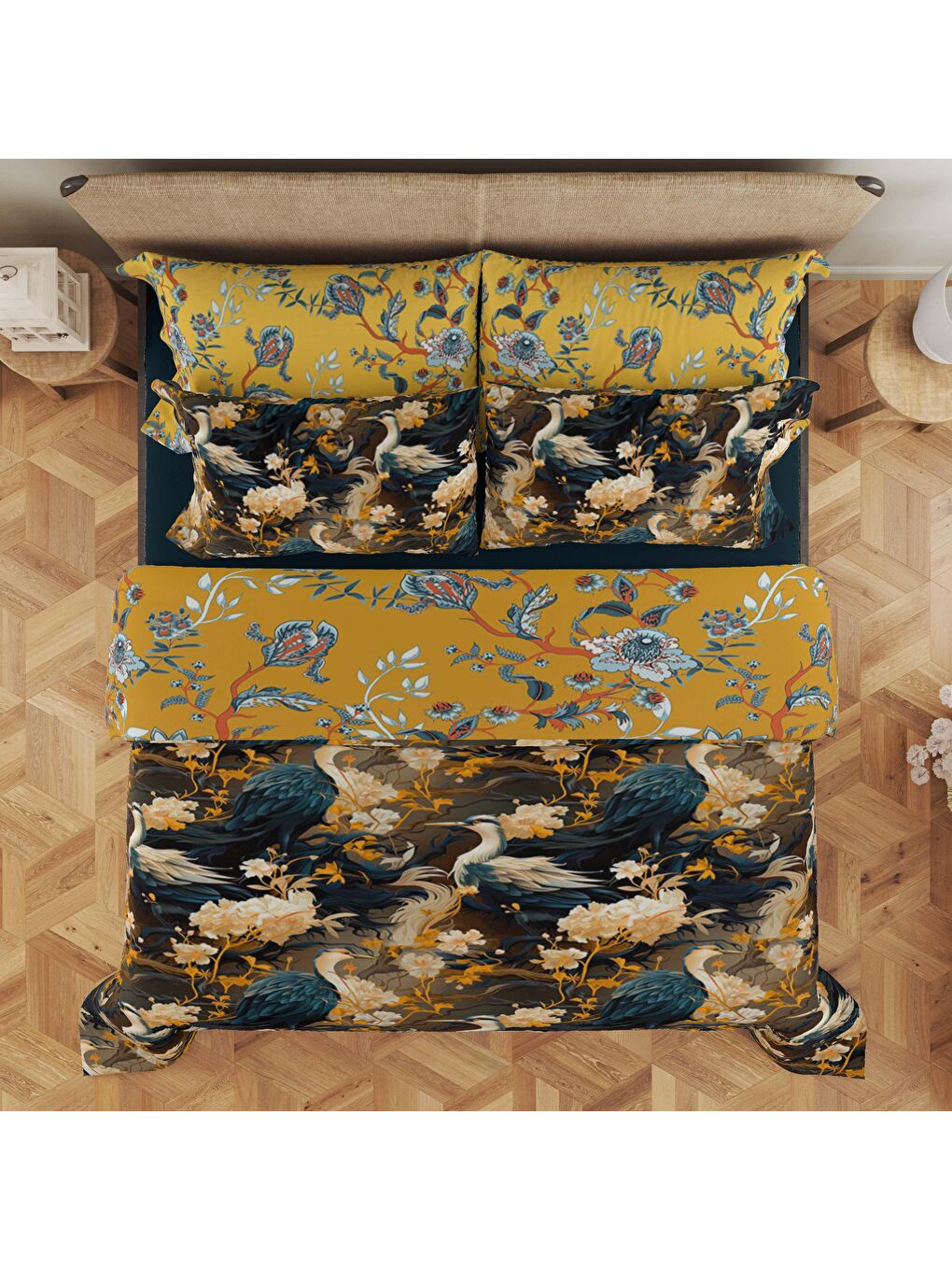 Karışık Baskılı,Desenli Çift Kişilik Nevresim Takımı (ÇARŞAFSIZ) 200x220 cm-1