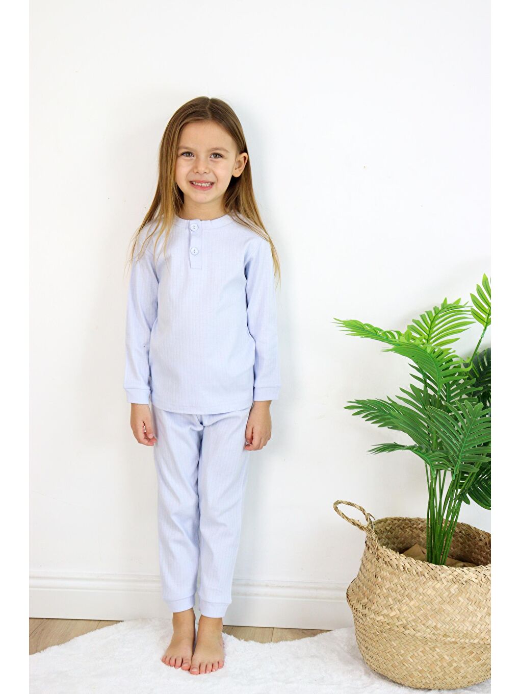 Harika KIDS Mavi Kız (Unisex) Çocuk İnterlok  Kumaş Orta Kalınlıkta  Pamuklu Pijama Takımı - 4