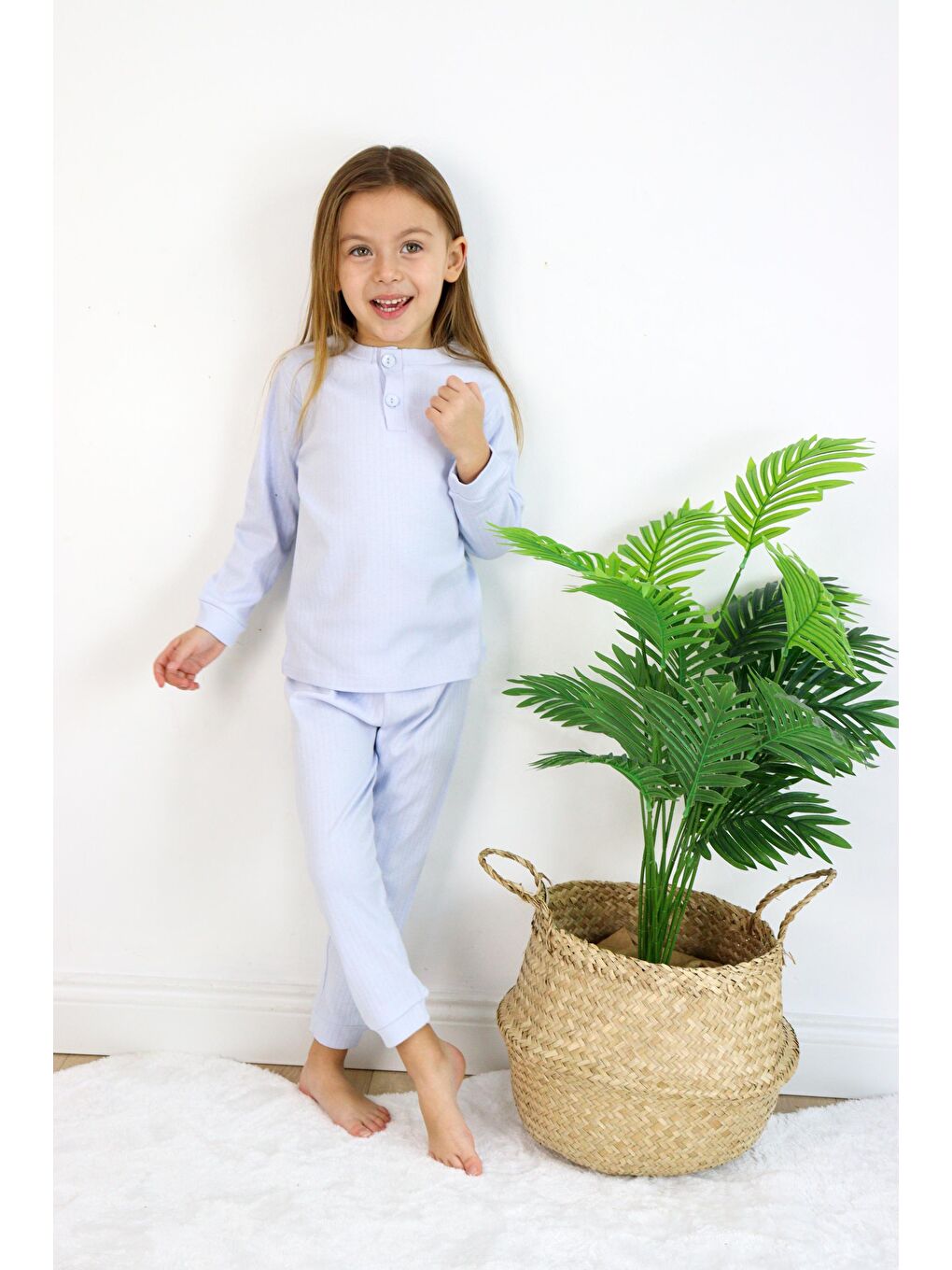 Harika KIDS Mavi Kız (Unisex) Çocuk İnterlok  Kumaş Orta Kalınlıkta  Pamuklu Pijama Takımı - 5