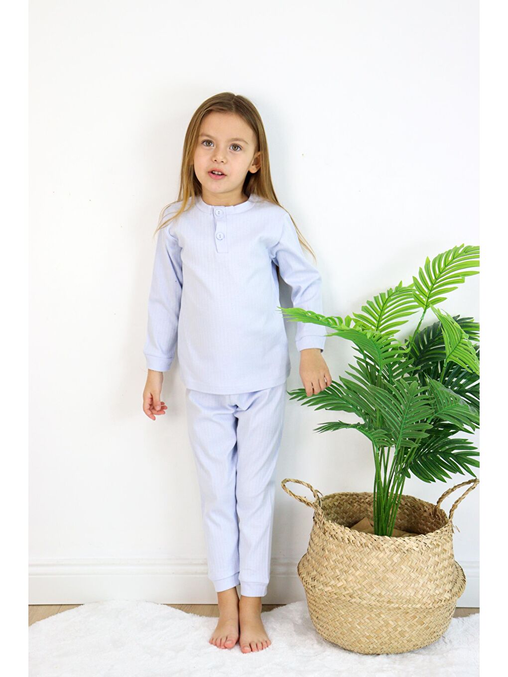 Harika KIDS Mavi Kız (Unisex) Çocuk İnterlok  Kumaş Orta Kalınlıkta  Pamuklu Pijama Takımı - 6