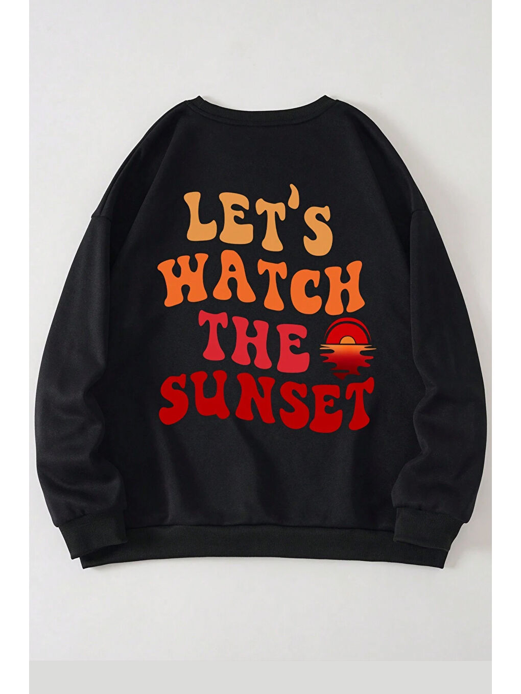 Siyah Unisex Let's Baskılı Bisiklet Yaka Sweatshirt-1