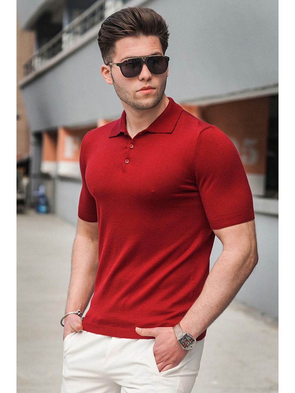 Bordo Polo Yaka Erkek Triko Tişört 5078