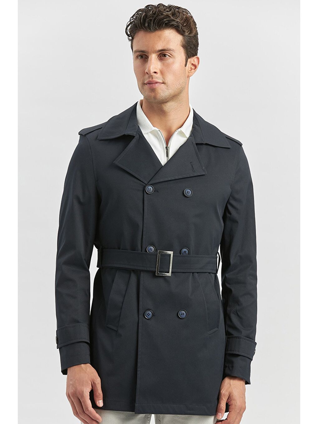 Koyu Lacivert Gabardin Mono Yaka Düz Tek Yırtmaç Tam Astar Slim Fit Classic Kaban 1008245105