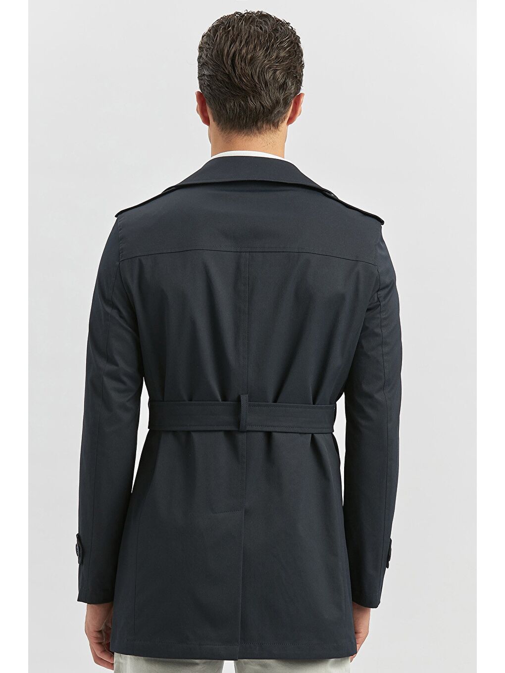 Koyu Lacivert Gabardin Mono Yaka Düz Tek Yırtmaç Tam Astar Slim Fit Classic Kaban 1008245105-5