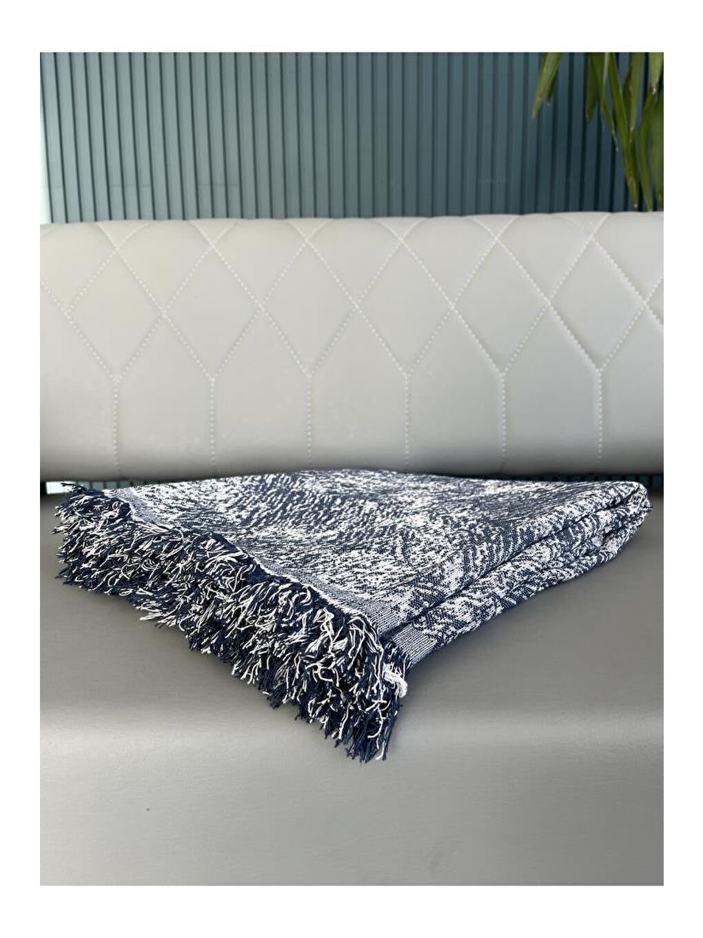 Saçaklı Lüks Koltuk Örtüsü 170x220 Cm Mavi-1