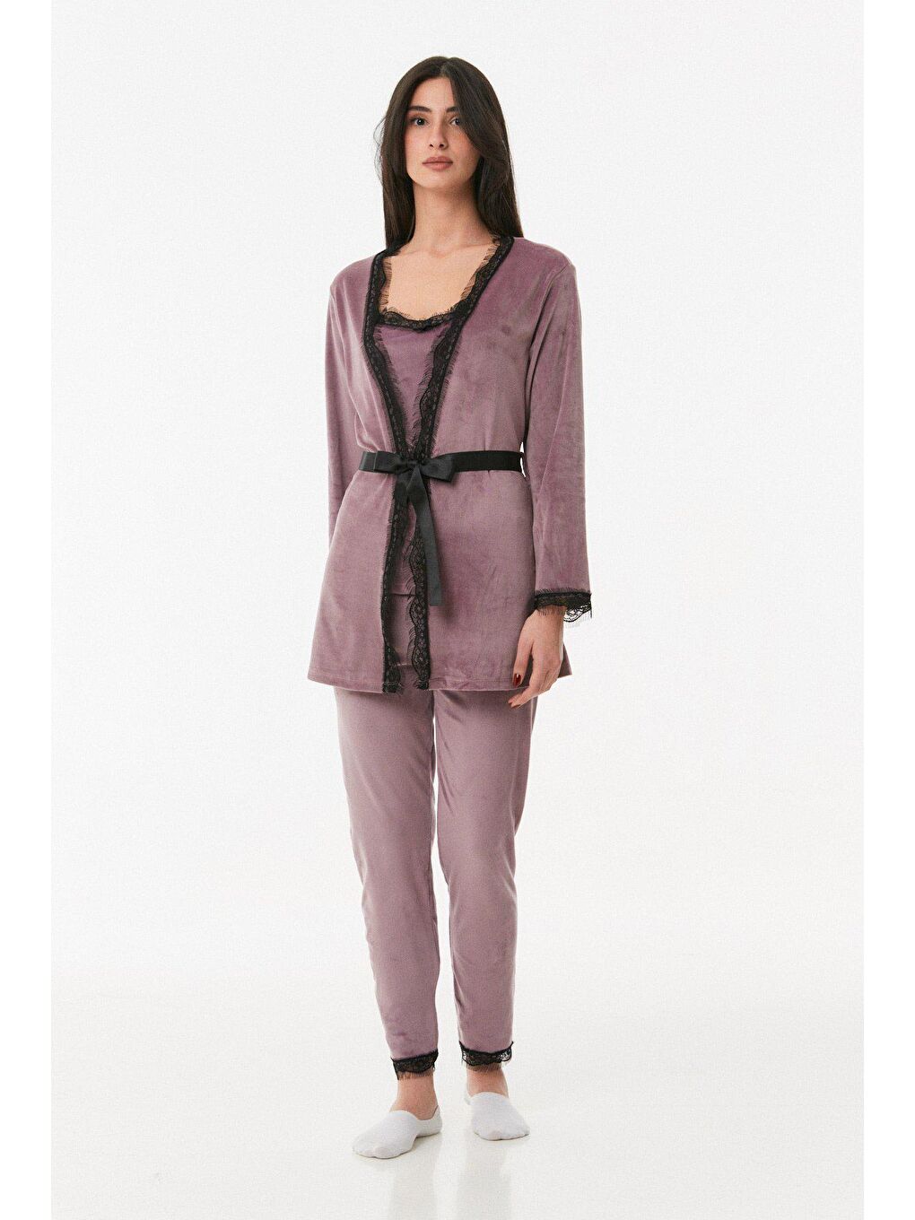 Lila Basic Kadife Pijama Takımı