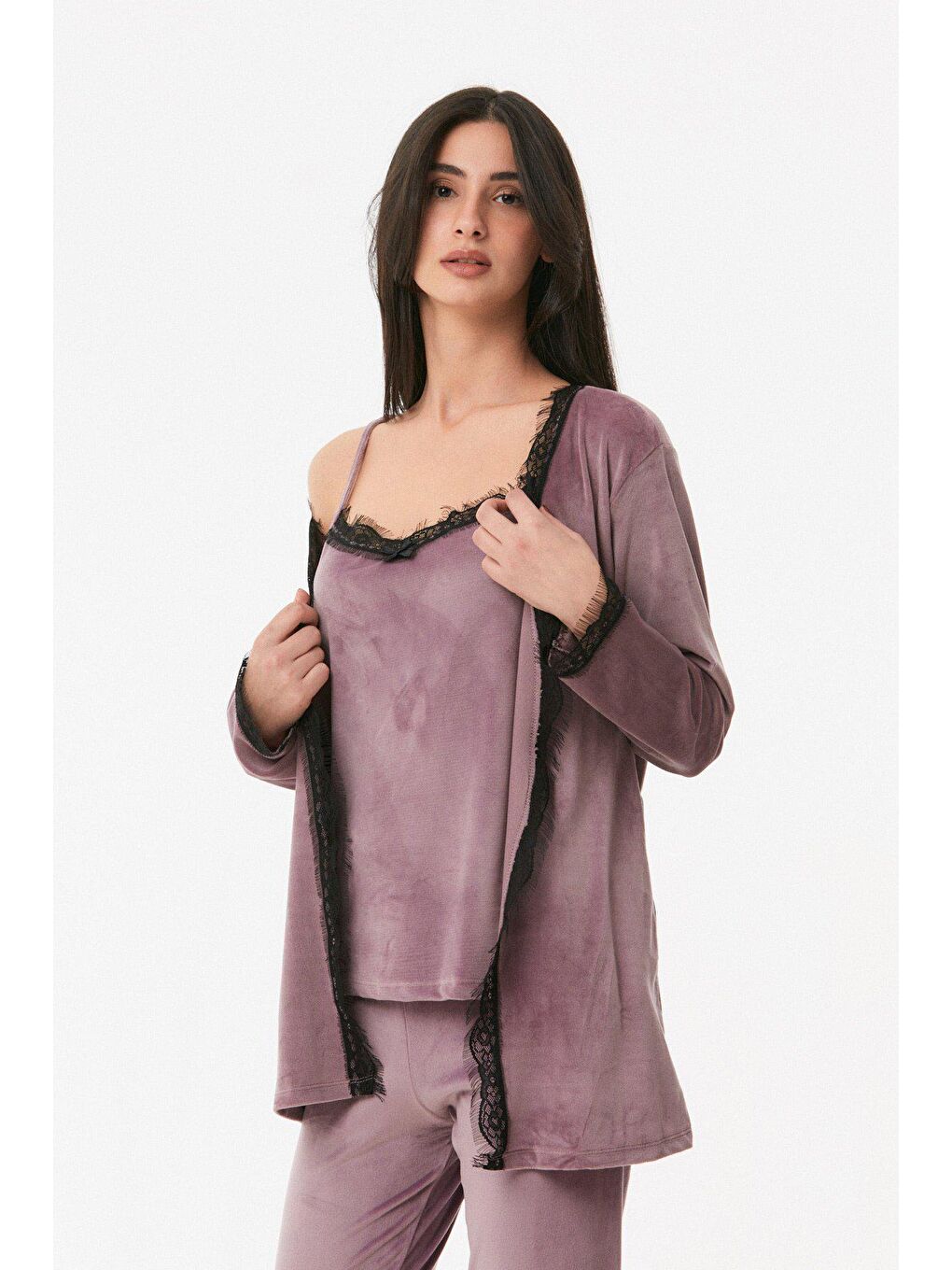 Lila Basic Kadife Pijama Takımı-2