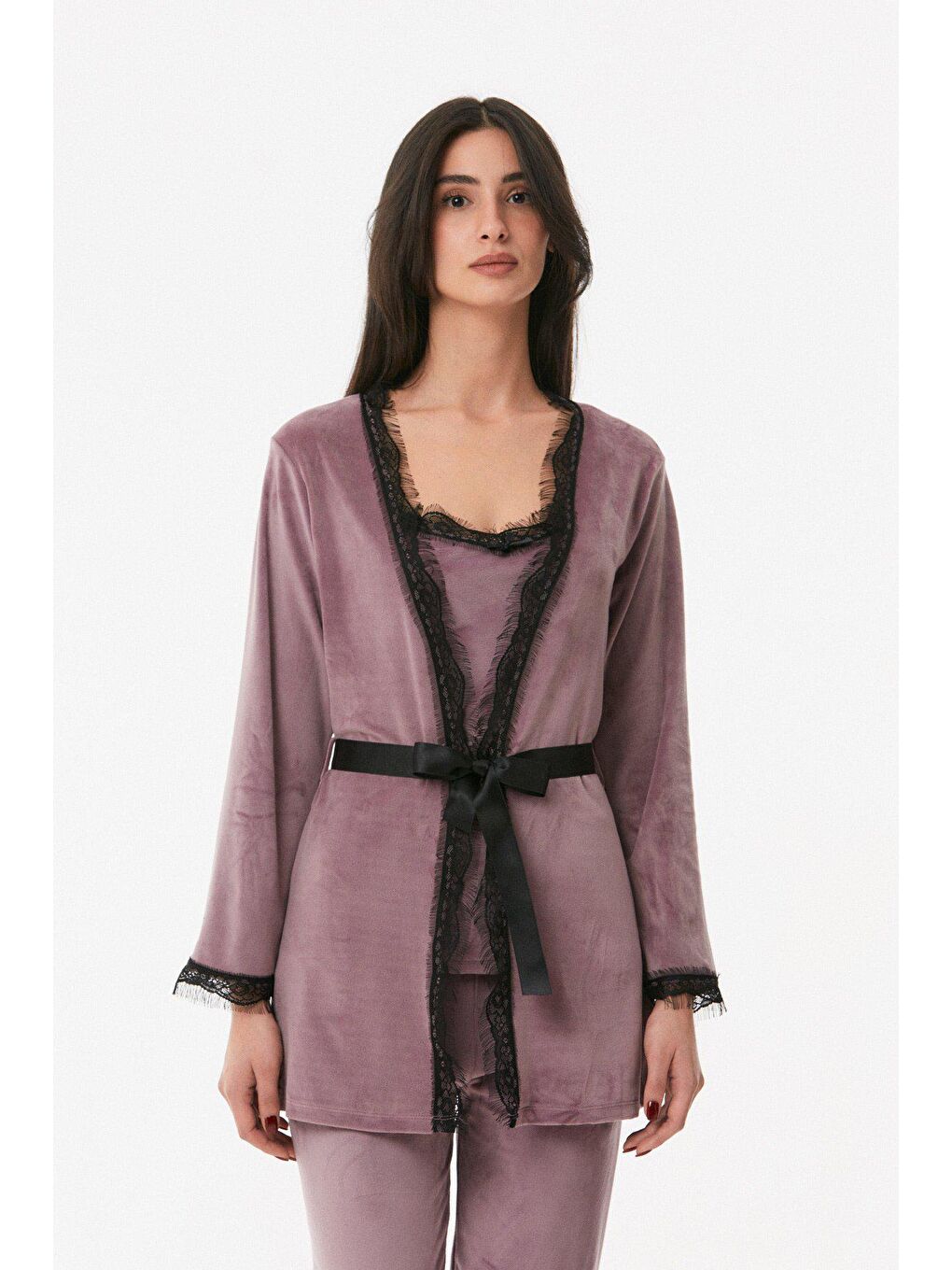 Lila Basic Kadife Pijama Takımı-3