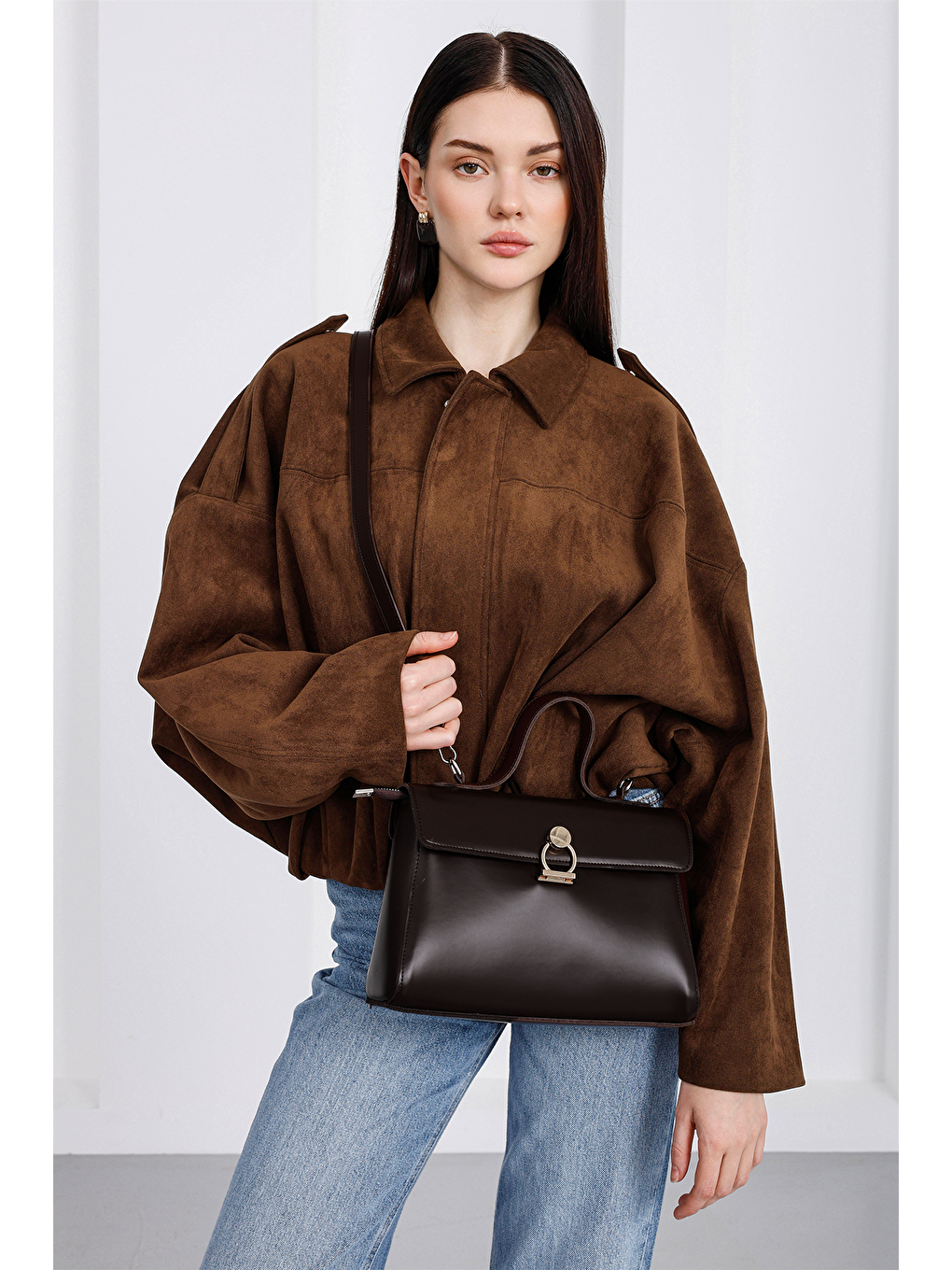 Kahverengi Alexa Midi Çapraz Çanta Kahve-1