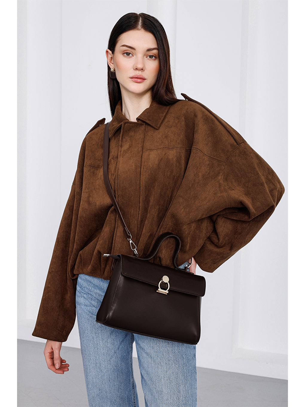 Kahverengi Alexa Midi Çapraz Çanta Kahve-3