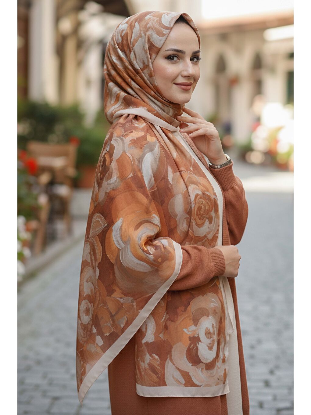 Flower Garden Serisi Pamuklu Şal Bej - 28090-BEJ-1