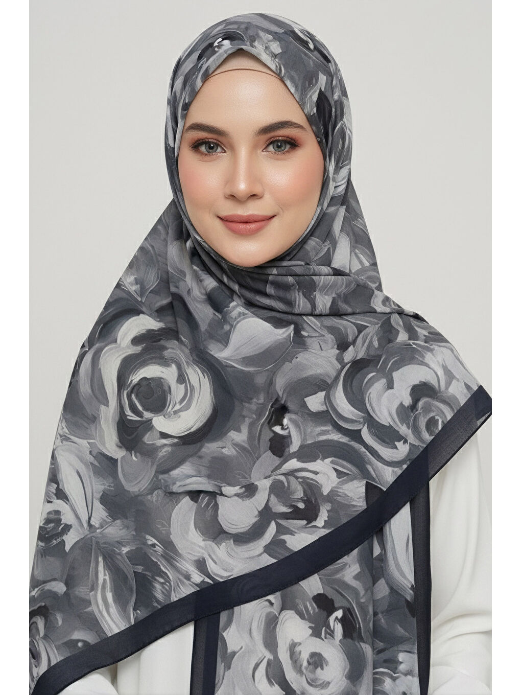 Flower Garden Serisi Pamuklu Şal Siyah - 28090-SIYAH
