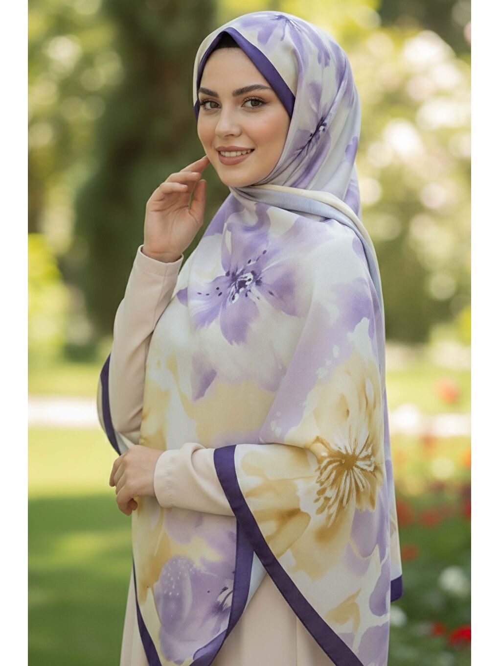 Garden Bloom Serisi Pamuklu Şal Mor - 28089-MOR-1