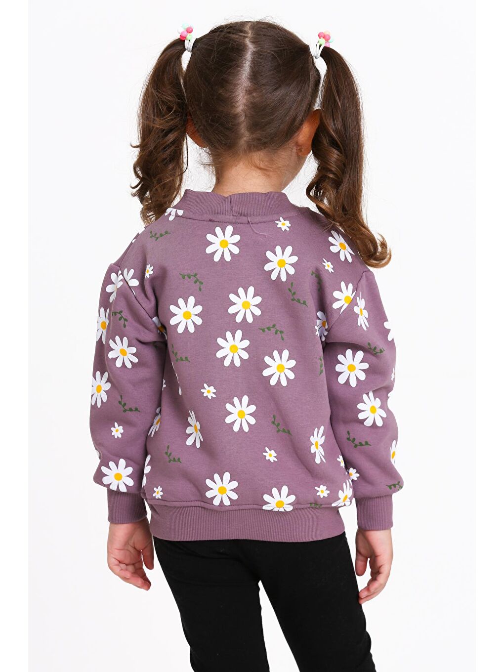 Kız Çocuk Mürdüm Papatya Baskı 1-5 Yaş Hırka - 23206-3-4