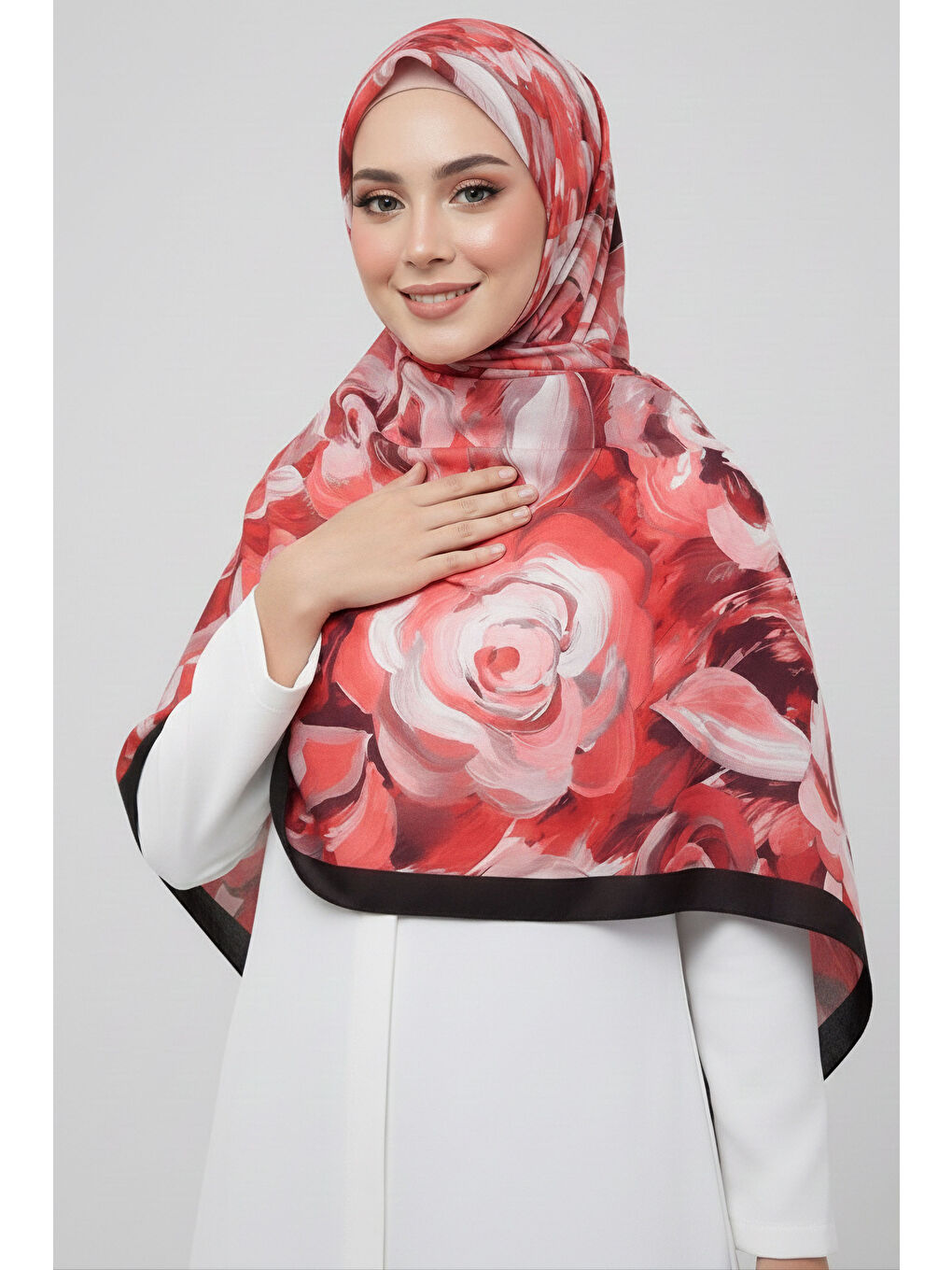 Kırmızı Flower Garden Serisi Pamuklu Şal Kirmizi - 28090-KIRMIZI-1