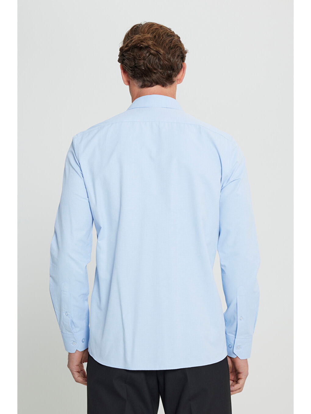 Erkek Açık Mavi Slim Fit Dar Kesim Klasik Yaka Armürlü Gömlek-5
