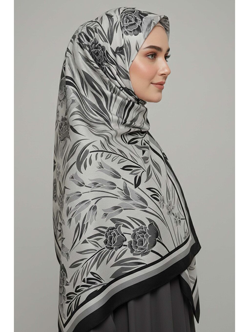 Floral Essence Serisi Pamuk Şal Gri - 28111-GRI-1