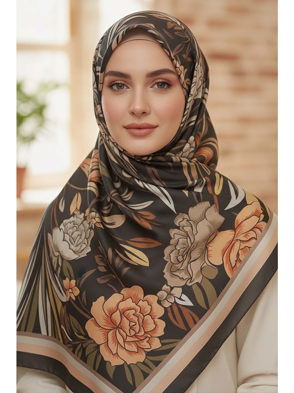 Turuncu Floral Essence Serisi Pamuk Şal Oranj - 28111-ORANJ