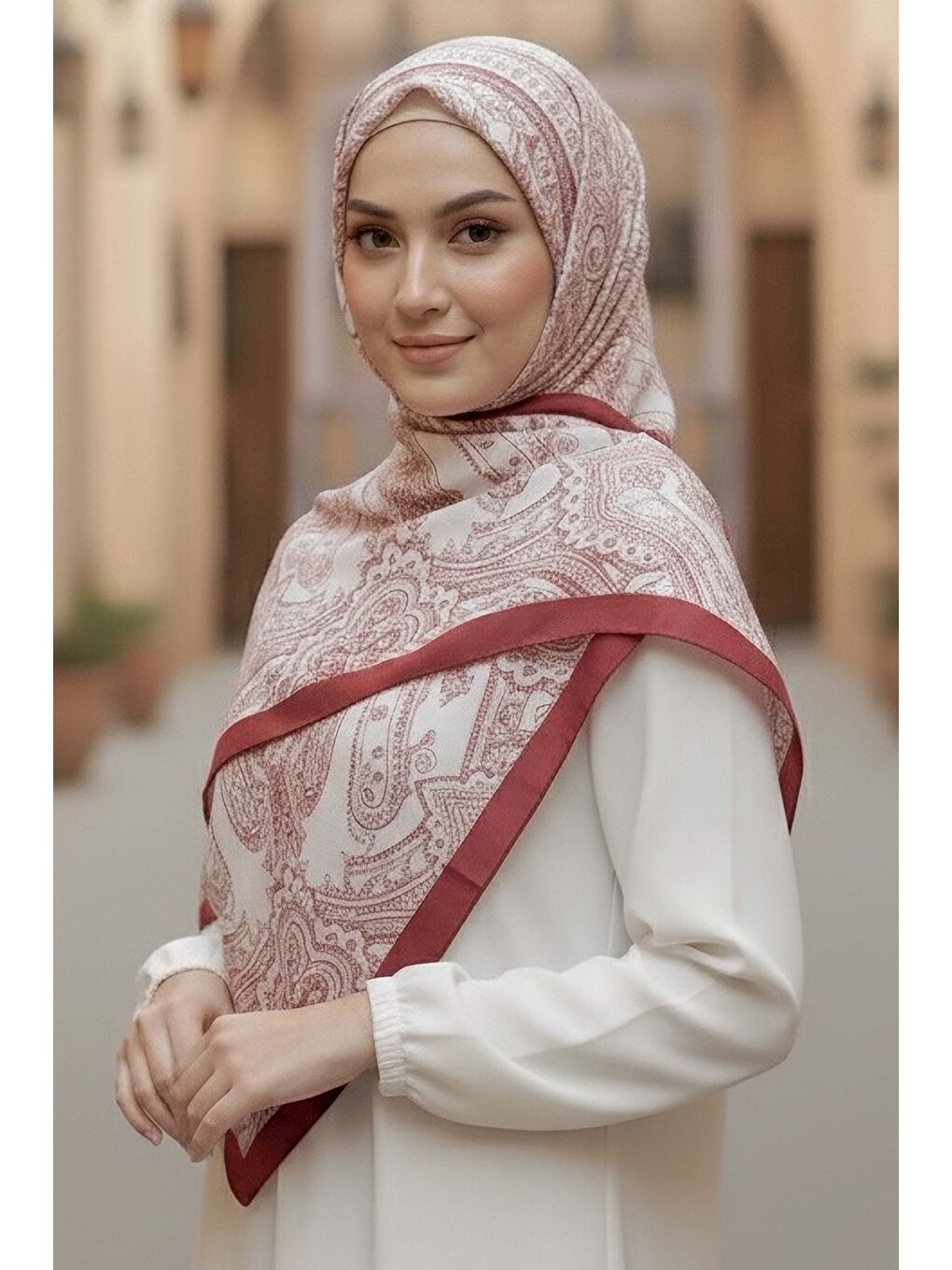 Otantic Ethnic Serisi Pamuk Şal Bordo - 28109-BORDO-1