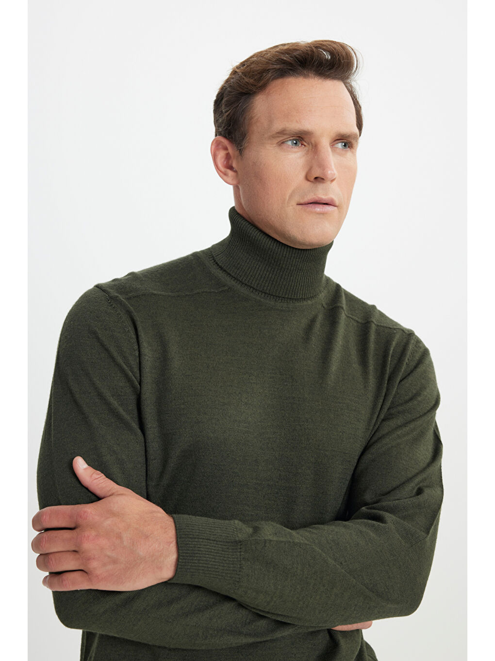 Erkek Haki Yünlü Sıcak Tutan Standart Fit Normal Kesim Tam Balıkçı Yaka Triko Kazak-4