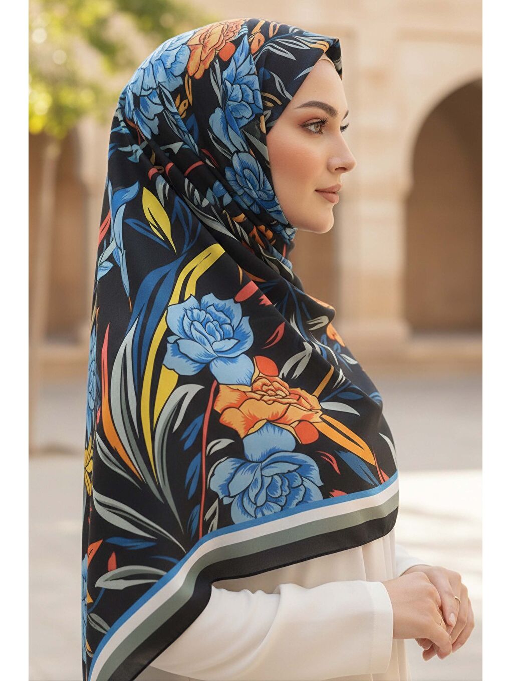 Floral Essence Serisi Pamuk Şal Mavi - 28111-MAVI-1