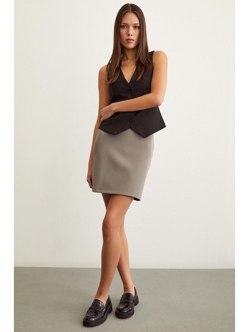 Gri Pensli Mini Etek-2