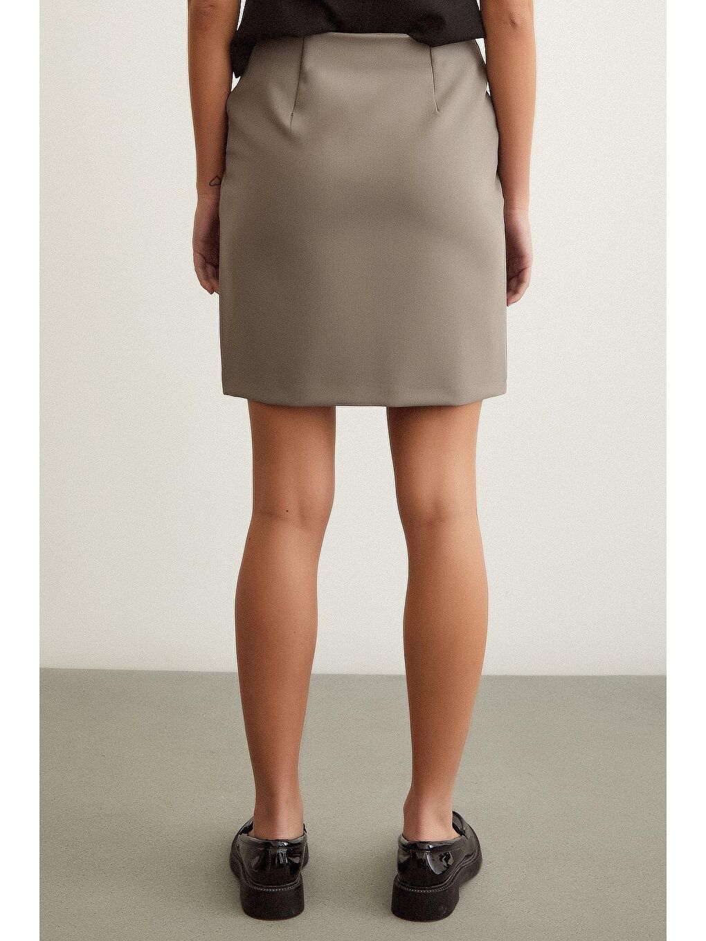 Gri Pensli Mini Etek-5