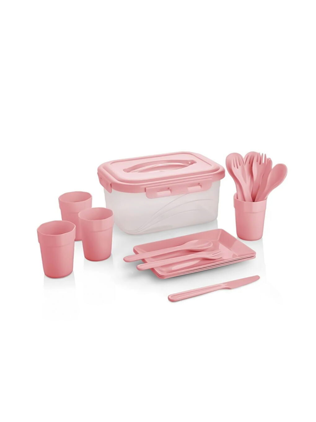 Porsima Açık Pembe SP049 4 Kişilik Dikdörtgen Piknik Seti - Çantalı Piknik Seti-22 Parça Piknik Organizer - 1